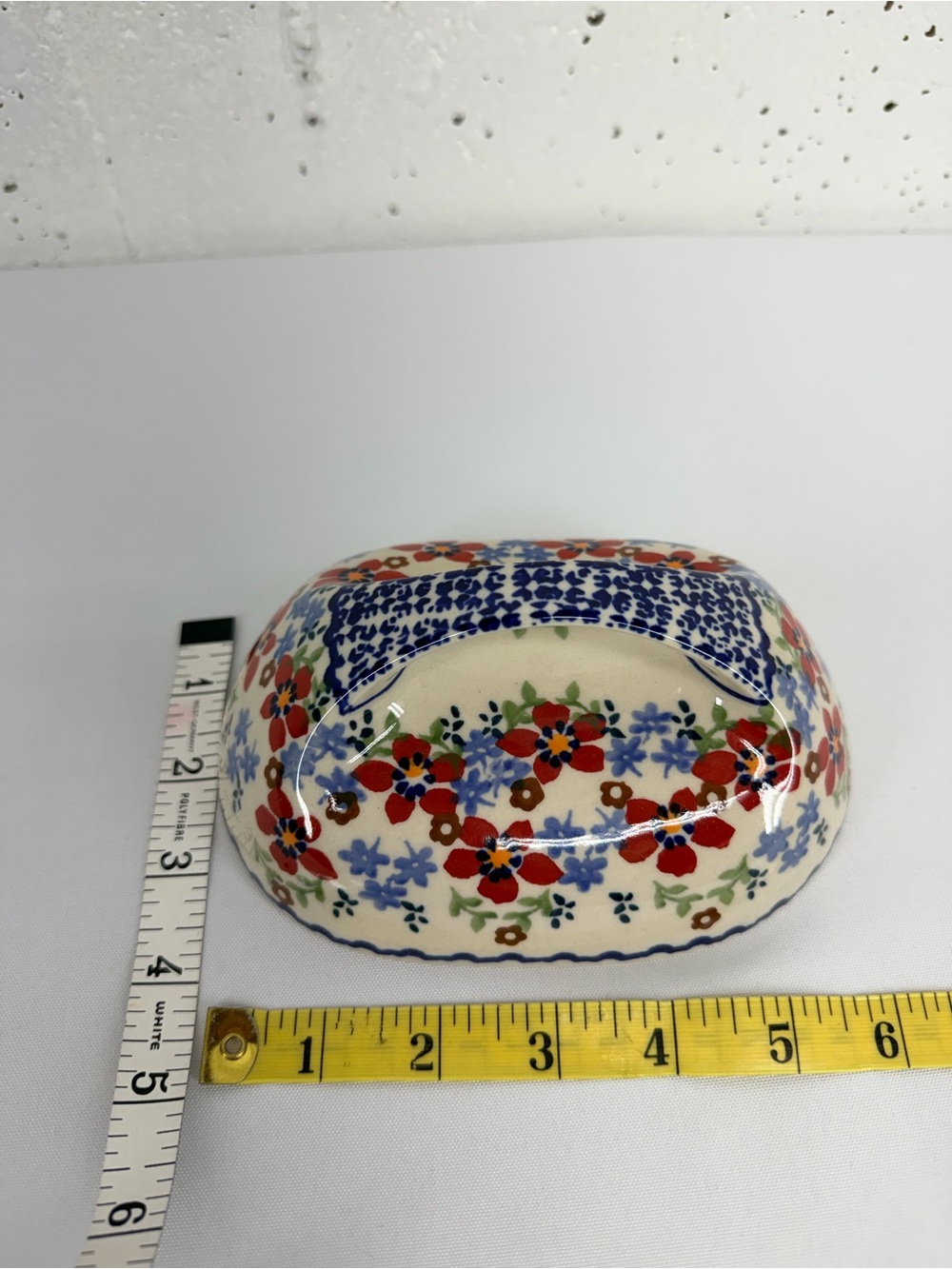Polish Pottery Red Blue Floral Butter Dish Lid Only 6.5” - Picture 6 of 7